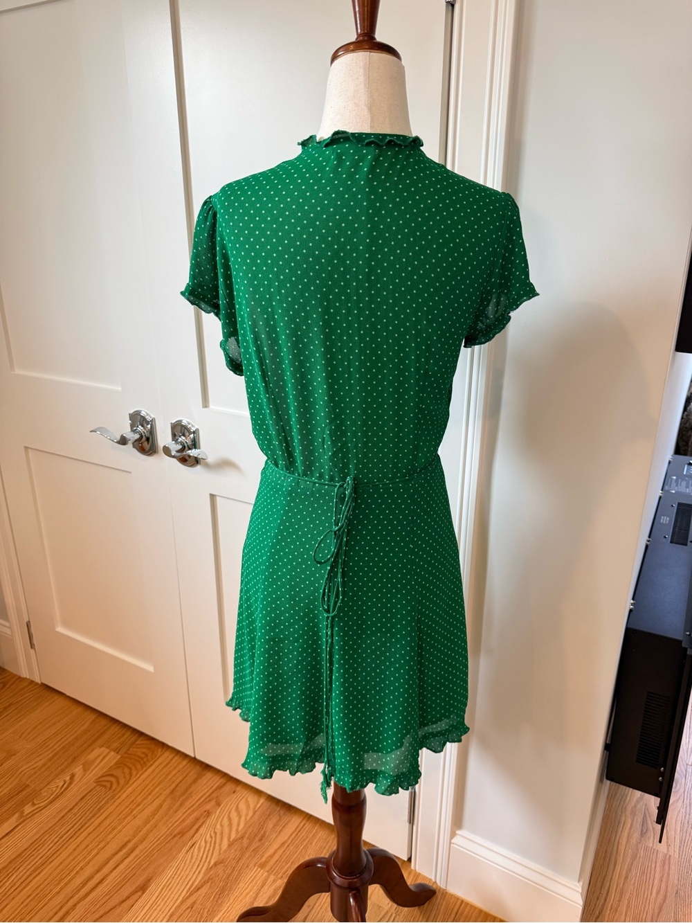 Reformation Sicilia Green Polka Dot Mini Wrap Dress - Picture 11 of 16